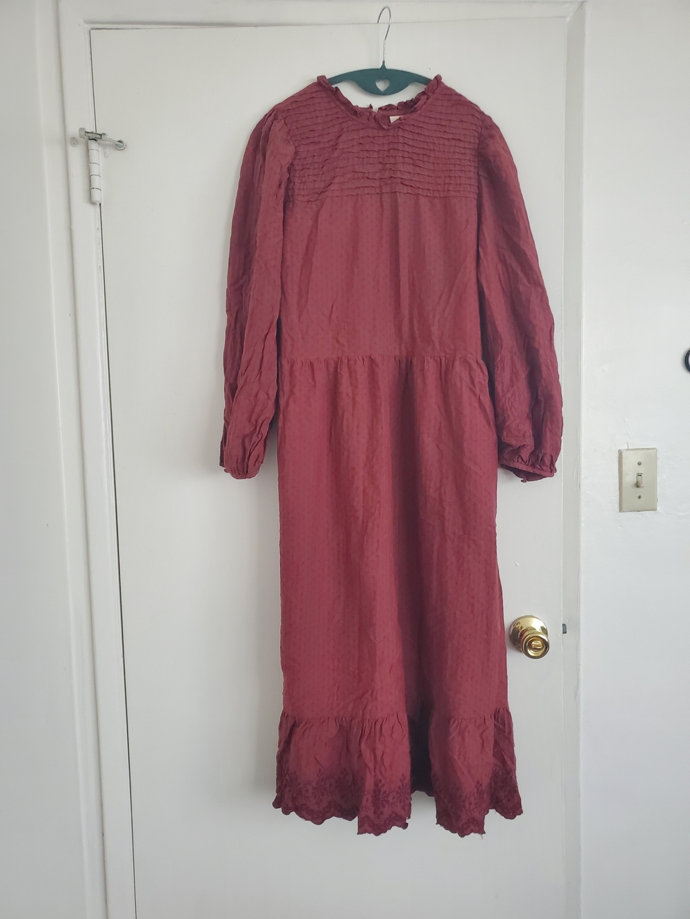 Universal Thread Brick Red Long Sleeve Maxi Dress with Ruffle Hem